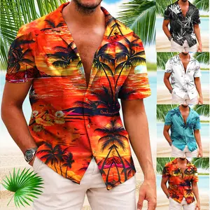 CATTIBOR Men Hawaiian Shirts,Mens Floral Shirts ,Men Summer Beach Short Sleeve Button Down Shirts, Party Printed Clothing Tropical Casual Top Mens Clothing,Summer Clothes