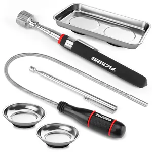 6-Piece Telescoping Magnetic Pickup Tools Set: 31in Portable Magnetic Pickup Stick, 25in Pen-Style Magnetic Pickup Tool, 20in Flexible Bendable Spring Magnet Stick with 4in 9in Magnet Parts Tray