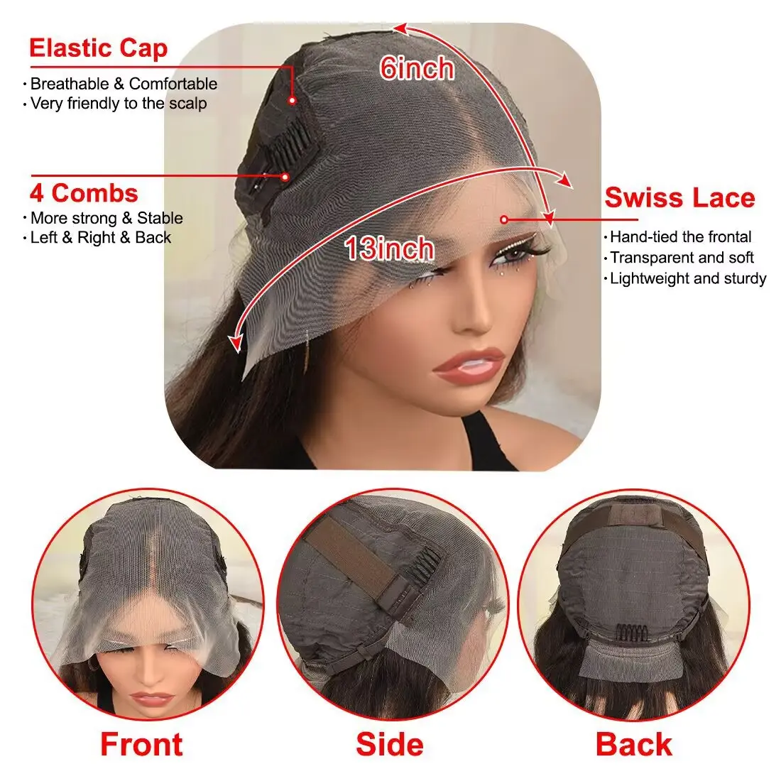 Human Hair Lace Front Wig Pre-Plucked Hairline Lightweight Breathable Cap Body Wave Reddish Brown Pre-Cut Wear & Go Wig – Sunber main image 2