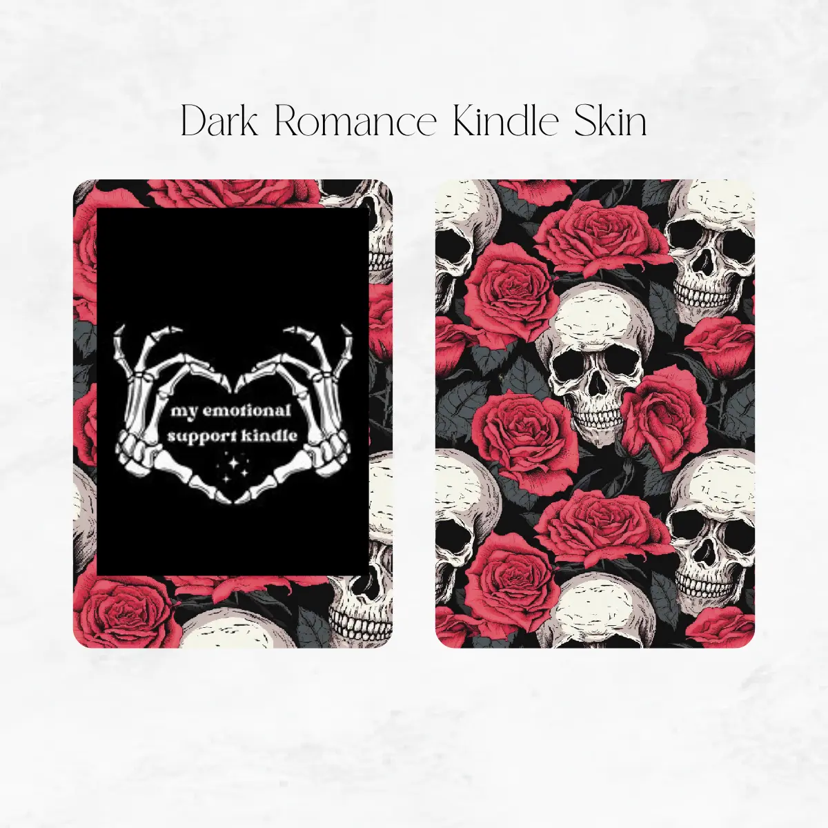 Gothic 2-Piece Floral Red & Black Skull Vinyl Decals, Removable Kindle Skin Stickers for DIY Scrapbooking & Stamping Projects