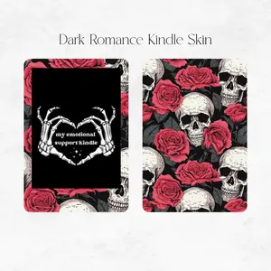 Dark Romance Floral Skull Kindle Skin - 2 Piece Sticker Set for Front & Back - Gothic Romance Vibe - Removable & Non-Damaging - Glossy or Matte Finish vinyl decal