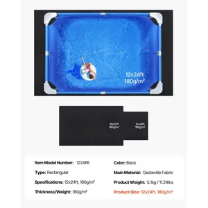 VEVOR Rectangle Pool Liner Pad, 12x24 ft Pool Liner Pad for Above Ground Swimming Pools, Extra-Thick Pool Mat, Prevents Punctures, Recycled Geotextile Material Underlayment Pad, Extend Liner Life