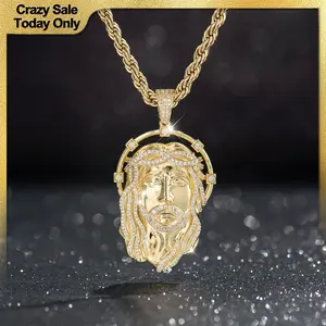 Holylegend 14k Real Gold-Plated Mens Jesus Pendant Necklace, Iced Out Jesus Head with Halo, CZ Diamond Hair & Fully Paved Bail, Hip Hop Religious Jewelry, Gift for Fashion Lovers