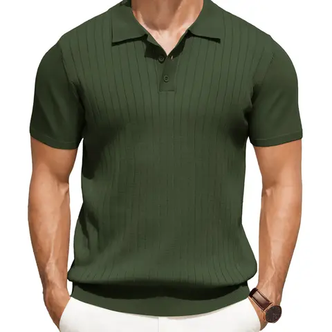 COOFANDY C Men's Knit Polo Shirts Short Sleeve Ribbed Knitted Shirt Summer Lightweight Casual Golf Shirts