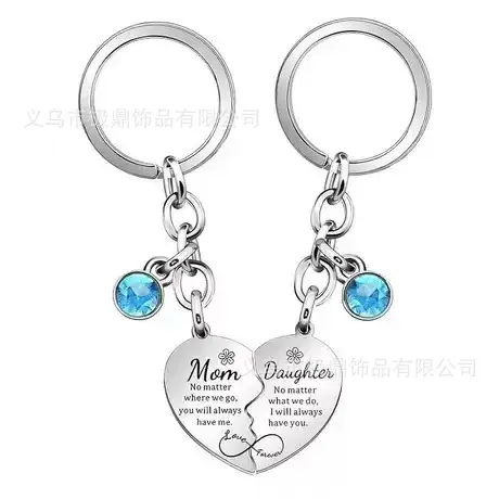 A pair of blue diamond circular keychain
