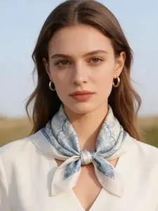 Spring Summer Fashion Cashew Flower Print Silk Scarf, Versatile for Daily Use, Office, Vacation, Multi-Purpose Accessory