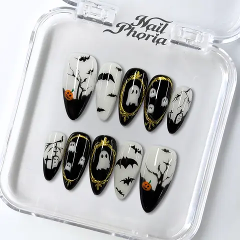 NailPhoria｜GHOST NIGHT Halloween Style Handmade Press On Nails Reusable/Long-Lasting / Salon-Grade