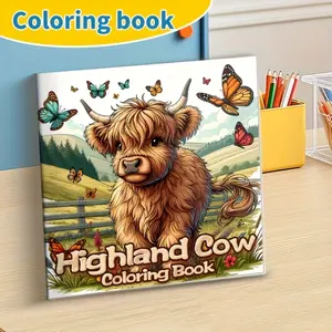 1P Highland Cattle Coloring Book with Thick Smooth Paper Suitable for Teens&Adults& Scottish Cow Art Drawings,Relaxing Coloring Activity,Holidays,Parties, Highland Cows