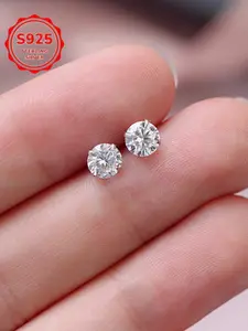 S925 Sterling Silver Rhinestone Decorated Stud Earrings, Fashionable Cool Female Accessories Earrings for Women & Girls, Trendy All-match & Exquisite Jewelry for Birthday Gift, High Quality Earrings