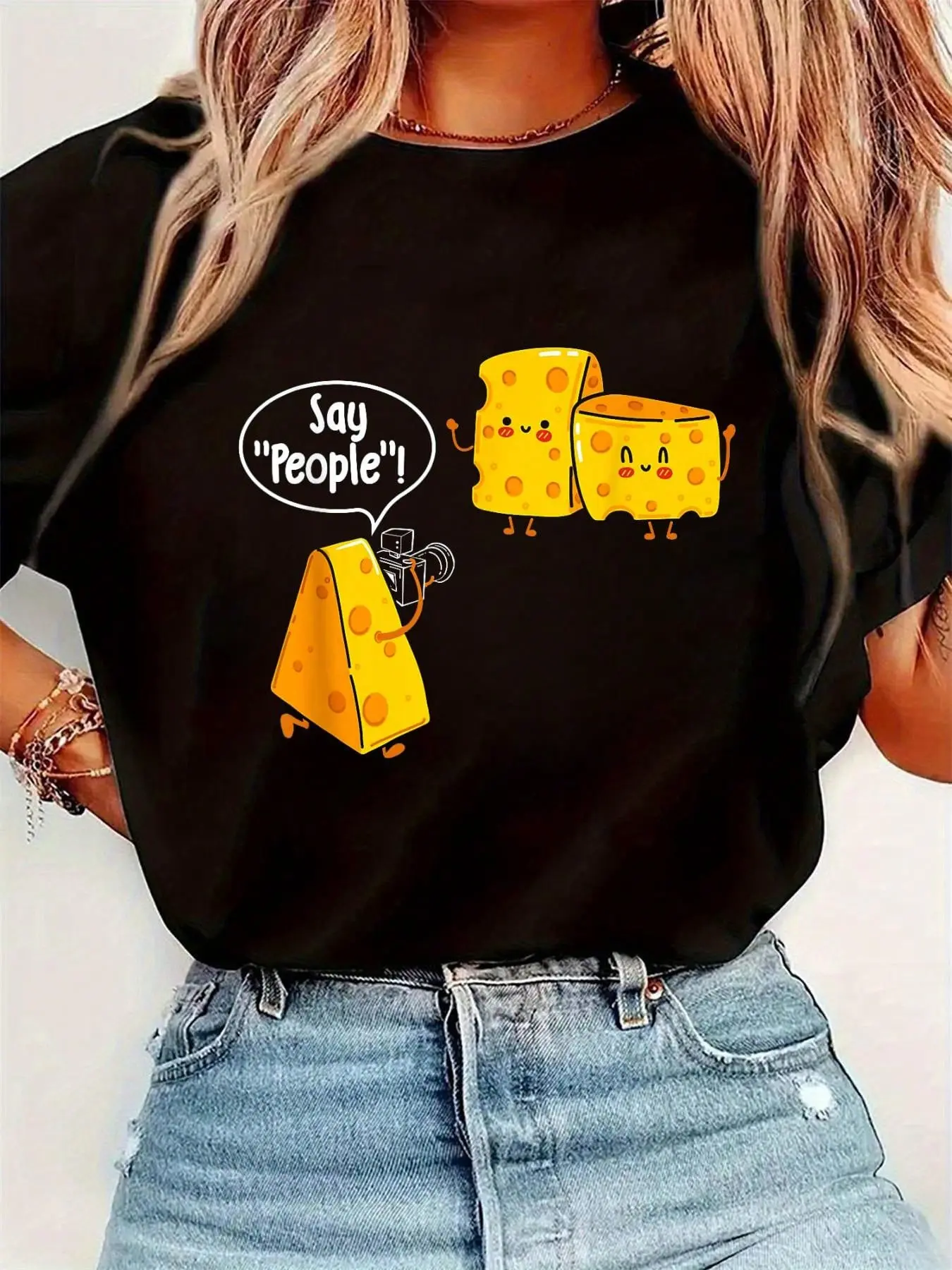 Say People - Cheese Lover Food Dairy Milk Gouda Cheddar Brie T-Shirt Womens Round Neck Short Sleeve T-Shirt Fashion Grap