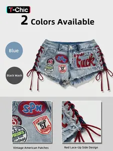 Breathable Fashion Design Jeans Shorts, 2026 Summer Trendy, Embroidery Craft, Casual Wear, Women's Hot Pants, Mid Waist, Button Fly