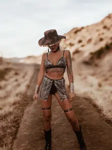 Western Beaded Fringe Sequin Skort Set Bachelorette Party Outfit Boho Bride Sequin Fringe Festival Outfit Space Outfit