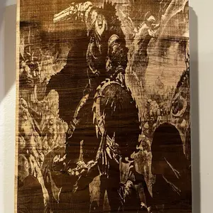 DOOMSLAYER character engraved on wood wall artery comes with command strips for easy hanging