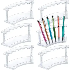 6 count Pen Display Stand, 6 Slots Plastic Pen Holder, Clear Pen Display Rack for Craft Shows