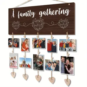 Wooden Family Gathering Photo Frame, 1 Set Hanging Photo Display with Clips, Photo Hanging Decor for Home Living Room Bedroom, Home Decor