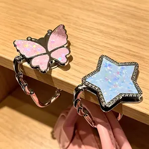 Cute Glitter Butterfly & Star Purse Hook Foldable Bag Hanger, Portable Handbag Holder for Table, Shiny Bag Accessories for Women, Foldable Purse Hanger Hook for Restaurants dad to daughter necklace gift cruel Gothic Dual-Layer Assorted Color Tongue ankh