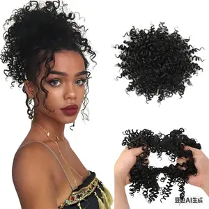 African spiral curl hair ring wig for women, small curl high ponytail synthetic fiber high-temperature silk hair ring hairpiece