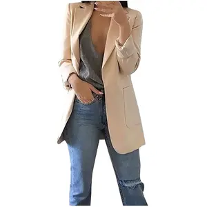 Womens Blazer Coat Fall Open Front Blazers Formal Work Jacket Solid Color Business Office Jackets with Pockets