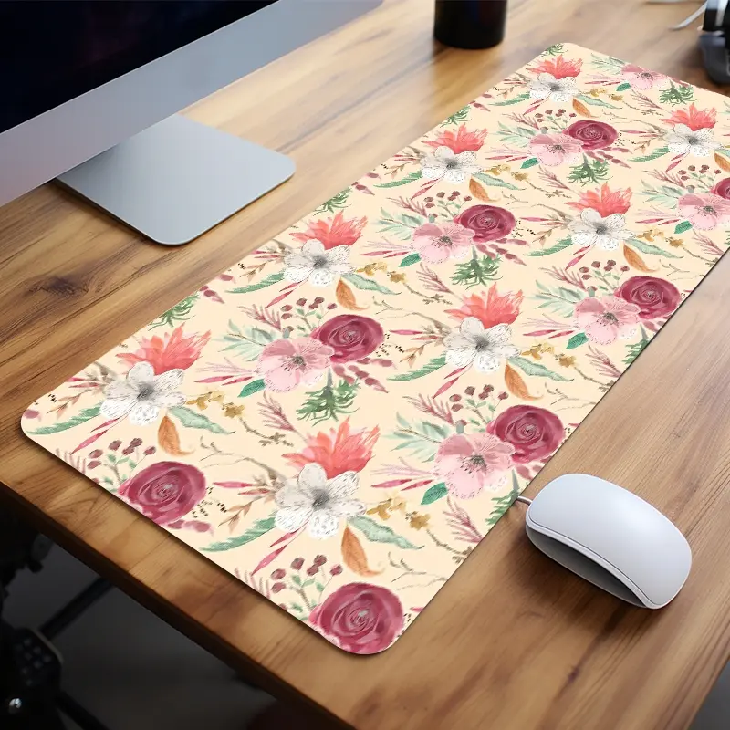 Boho Floral Beige Gaming Mouse Pad Extra Large Computer Mouse Pads for Desk xxl Mouse Pad for Laptop Big Mouse Pad Extended Mouse Pad with Non - Slip Rubber Base Stitched Edge for Home and Office