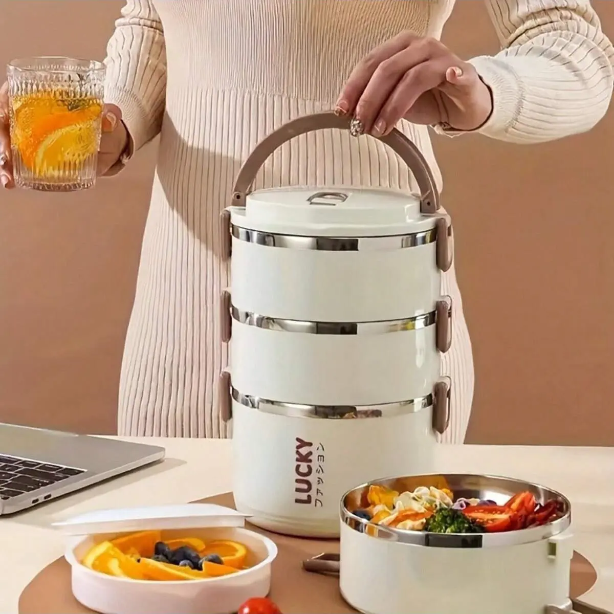 Multi-layer Durable Lunch Box with Lid & Handle, Insulated Bento Box, Thermal Lunch Box, Travel Lunchbox, 1 Count Portable Food Storage Container, Food Container for School, Office, Camping and Outdoor Dining