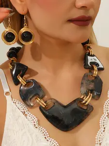 2-piece set of fashionable and high-end handmade peach heart pendant necklace earrings Fashion Jewelry Set Necklaces Earrings Set