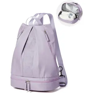 Gym Backpack for Women with Shoe Compartment, Sport Backpack Casual Daypack for Girls, Small Cheer Bag Outdoor Leisure, Purple