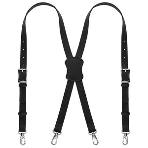 NUTUCH Black Genuine Leather Suspenders for Men Vintage Western Heavy Duty Dress Braces with 8 Adjustable Holes & High-Quality Hooks
