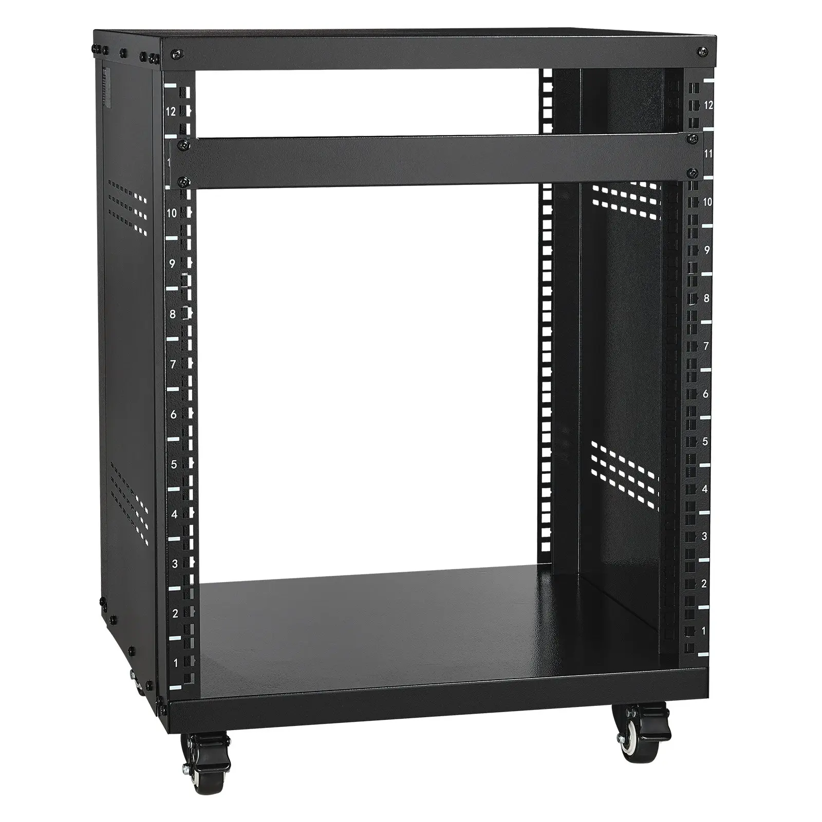 【DealsForYouDays】VEVOR 12U AV Rack Stand, 300 lbs Capacity, Network Stereo Recording Studio Rack with Lockable Caster Wheels Round & Square Holes, Special Vents for 19" Audio Video Musical & IT Equipment Mounting