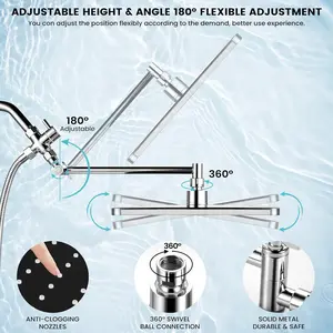 Shower Head with Handheld,11.8 Inch Large Rectangular Rain Shower Head with 5 Modes Handheld Spray Combo,Adjustable Double Shower Heads with Holder and 11'' Extension Arm,Chrome