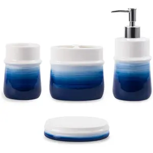 Navy Blue Bathroom Accessories Set, 4- Blue Ceramic Bathroom Decorations Accessories Set,Contain  Cup,Soap Dispenser,Soap Dish,Tumbler