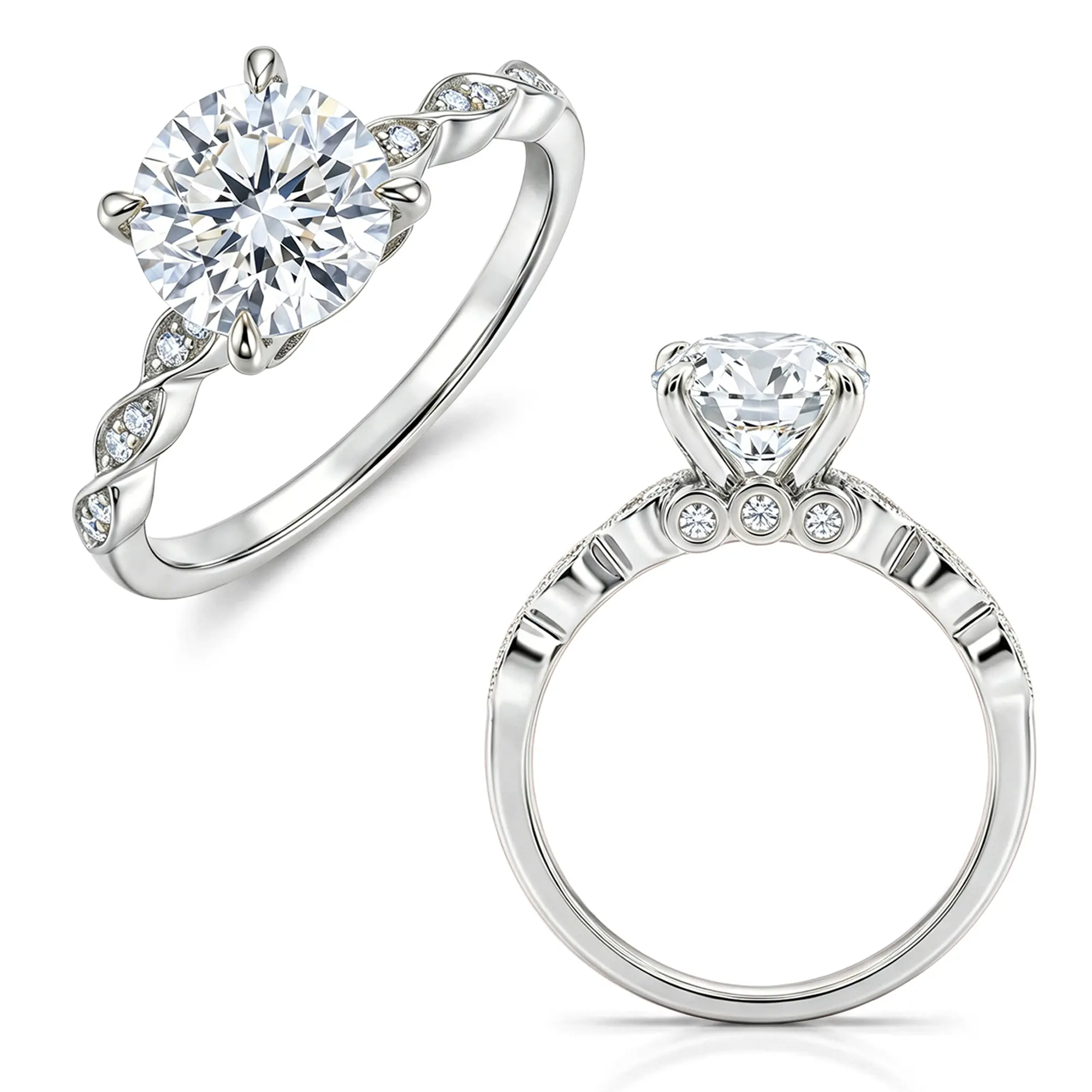 Women's S925 Sterling Silver Moissanite Engagement Ring, 4-Prong Twisted Infinity Band, Round Cut Diamond Alternative, GRA Certified, Christmas Valentine's Day Gift Set with Ring Size Adjuster & Heart Gift Box, Moissanite Rings, Wedding Gift Ideas