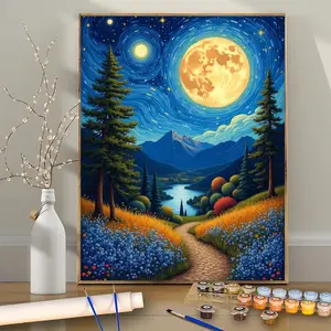 Paint by Numbers Kit for Adults, 1PC 24-Color Moonlit Forest DIY Acrylic Painting Kit (No Frame) – Digital Oil Painting Supplies for Home Wall Decor, Ideal Gift for Birthday, Christmas