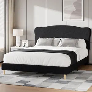 Garvee Upholstered Platform Bed Frames with Adjustable and Scallop Headboards, Soft Velvet and Boucle Upholstery, Sturdy Wooden Slats, Noise-Free Design, Low Profile, No Box Spring Needed, Easy Assembly, Multiple Sizes and Colors