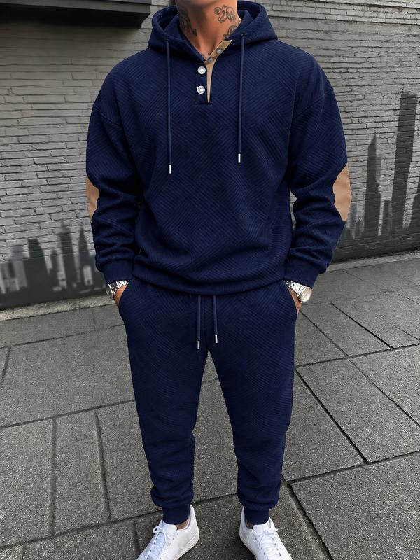Men's Tracksuit Outfit Set Hoodies Set Hoodie Outdoor Daily Sports Jacquard Drawstring Plain Black White Khaki Polyester Activewear Fashion Streetwear