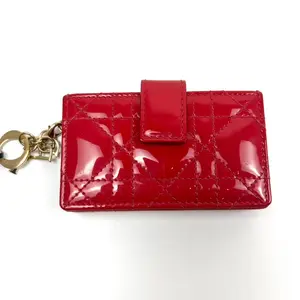 Pre-owned Dior leather Mini Bags Wallet Red Quilted Design with Keychain Attachment