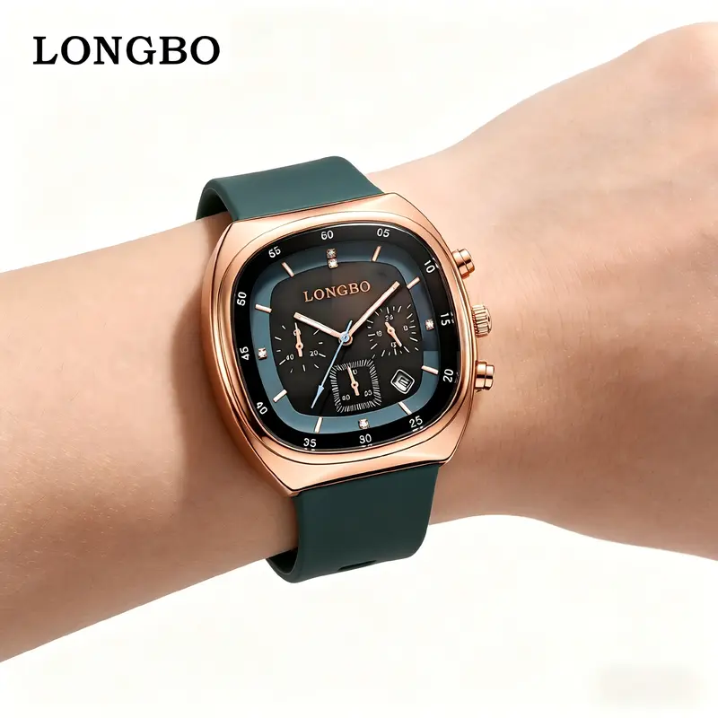 Unisex Modern Open-Face Wristwatch - Digital, Durable, Water Resistant, Luminous Display, Light Luxury Diamond-Studded Design, Soft Silicone Strap, 3-Eye Timing Multifunctional Dial, Cool Black Square Shell, for Casual, Daily Wear, Business Use