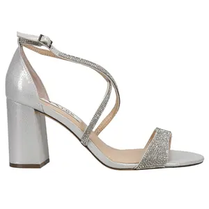 Nina Womens Henesi Rhinestone Block Dress Sandals High Heel 3" & Up - Silver Nina Womens Henesi Rhinestone Block Dress Sandals High Heel 3" & Up - Silver