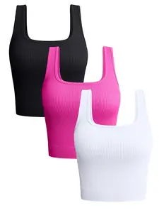 women Solid Square Neck Ribbed Tank Top Camisole Women Summer Basic Elastic Sleeveless Crop Tops