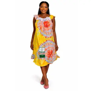 African Print Ankara Dress Casual Comfort Summer Womenswear Sleeveless Design Colorful Pattern Yellow Lightweight Love