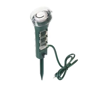 Clear Power Outdoor Power Strip Yard Stake Programmable Mechanical Timer, 6 Grounded Outlets - 6 ft Cord, Weatherproof for Outdoor Lamps Lights Ponds Christmas Lights DCOT-0007-DC