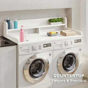 2-Tier Laundry Room Washer and Dryer Countertop, 54" W x 27.5" D x 2.75" H Guard, Durable White Washing Machine Cover & Clothes Folding Topper for Home Organizing Storage Household Appliances