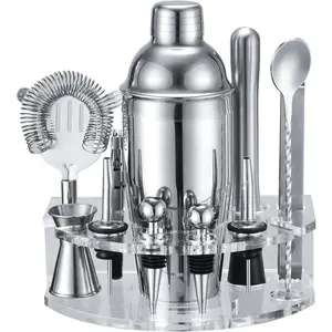 Bartender Kit  Shaker Set, Stainless Steel  Kit with 12 count Bar Accessories, 25oz Shaker Bar Set Drink Mixer Set with Stand Jigger Strainer Spoon Muddler for  ()