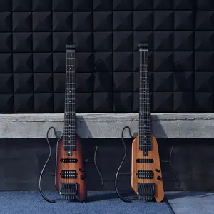 Donner HUSH-X Electric Guitar Kit - Featherlight Headless Guitar, Great for Travel and Practice, Mahogany Solid Body with Easy Assemble Stands, Gig Bag, All Accessories, Natural