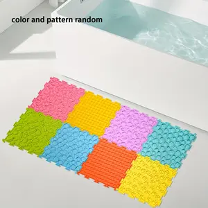 8-Piece Textured Sensory Interlocking Silicone Floor Mats & Bathroom Shower Mats - Suitable for Gyms, Clubs, Hotels & Entryways Machine Washable & Easy-Clean Interlocking Mats with Minimalist Design (Random Pattern & Color)
