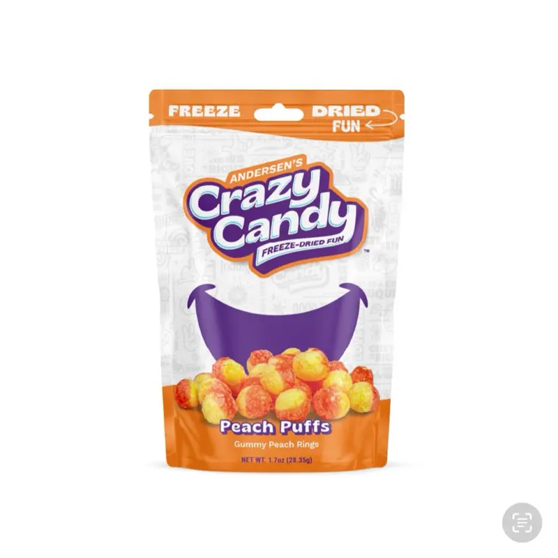 Andersen’s crazy candy Freeze dried peach rings 1.5 oz snacker