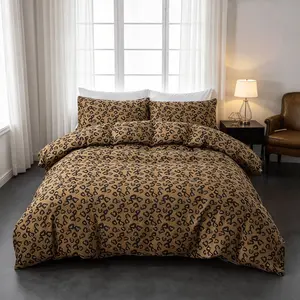 Three-Piece Leopard Print Bedding Set, Includes 1 Duvet Cover Without Quilt and 2 Pillowcases Without Pillow Case, Digital Printing, Home and Dorm Bed Linen