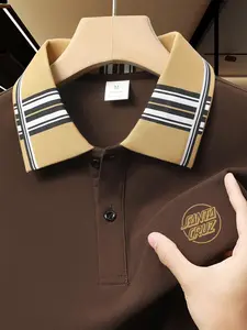 Men's Regular Fit Striped Print Contrast Binding Polo Shirt, Casual Short Sleeve Asymmetrical Neck Top for Summer, Fashion Men's Clothes for Daily Wear