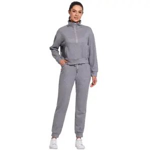 Winter Outfit Sets for Women 2-Piece, Striped Sweatsuit Matching Set with Half Zip Long-Sleeved and High-Waisted Joggers, Cozy Fall Loungewear