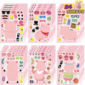 24PCS Pig Stickers for Toddlers Makeaface Stickers Make You Own Kawaii Pink Piggy Stickers Cute Animal Stickers for Brithday Party Favor Supplies Gifts Teacher Classroom Reward
