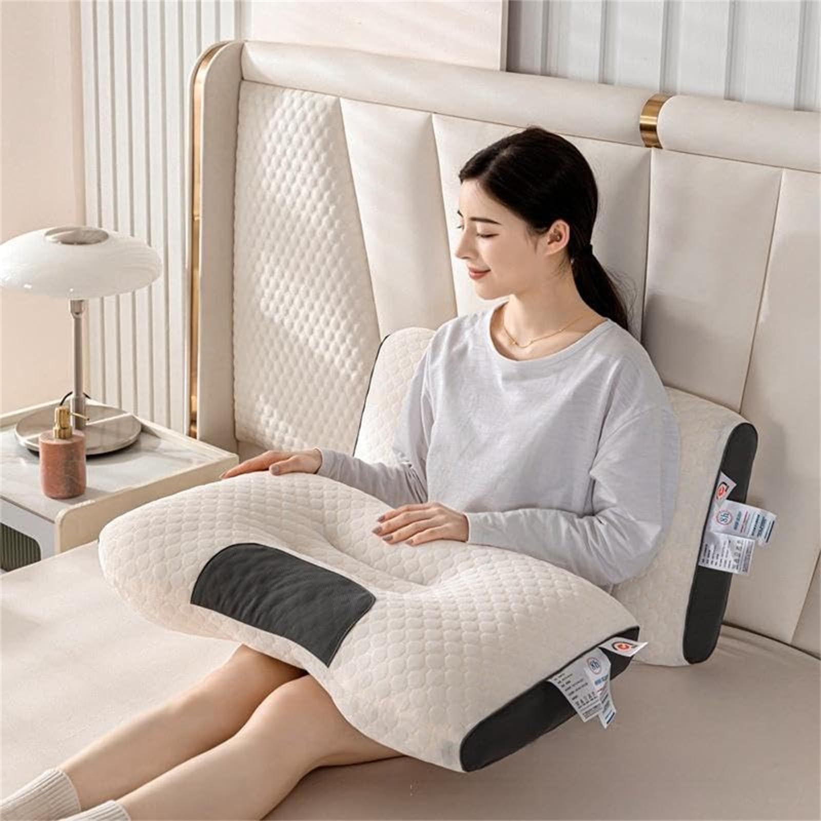 2PC Cervical Breathable Fabric Ergonomic Pillow Contour Orthopedic Neck Traction Pillow for Shoulder Neck Pain Relief Side Sleeper,Cervical Neck Support Massage Pillows Lifting Non Collapsing Breathable